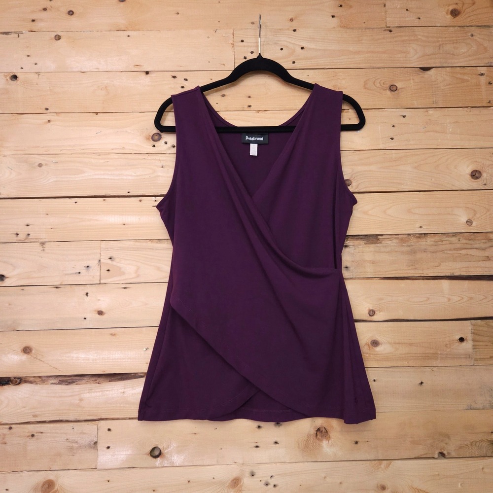 Betabrand Womens Plum Purple Faux Wrap Sleeveless Top Size M